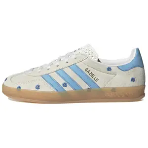 Adidas Wmns Gazelle Indoor Light Blue Floral Embroidery Women's Round Toe Laces All Seasons Comfortable Cushioning Durable Rubber Sole