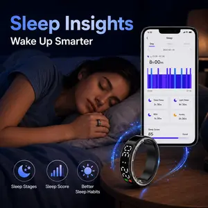 SR08 Smart Ring - HR, Blood Oxygen & Sleep Fitness Tracker with Screen, Lightweight Rechargeable Bluetooth for Health, TikTok Control (Ideal for Fitness Enthusiasts) Wearable
