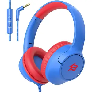 Headphones for School, 85/94 dB Volume Limit, Wired Over Ear Headphones for  Boys Girls with Microphone, Foldable Stereo  3.5mm Wired Cord for Kindle Tablet Airplane Travel, Blue