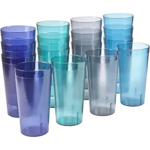 US Acrylic Cafe Plastic Reusable Tumblers (Set of 16) 20-ounce Water Cups Coastal Colors | Restaurant Style Drinking Glasses Value Set, Stackable, BPA-free, Made in the USA | Top-rack Dishwasher Safe