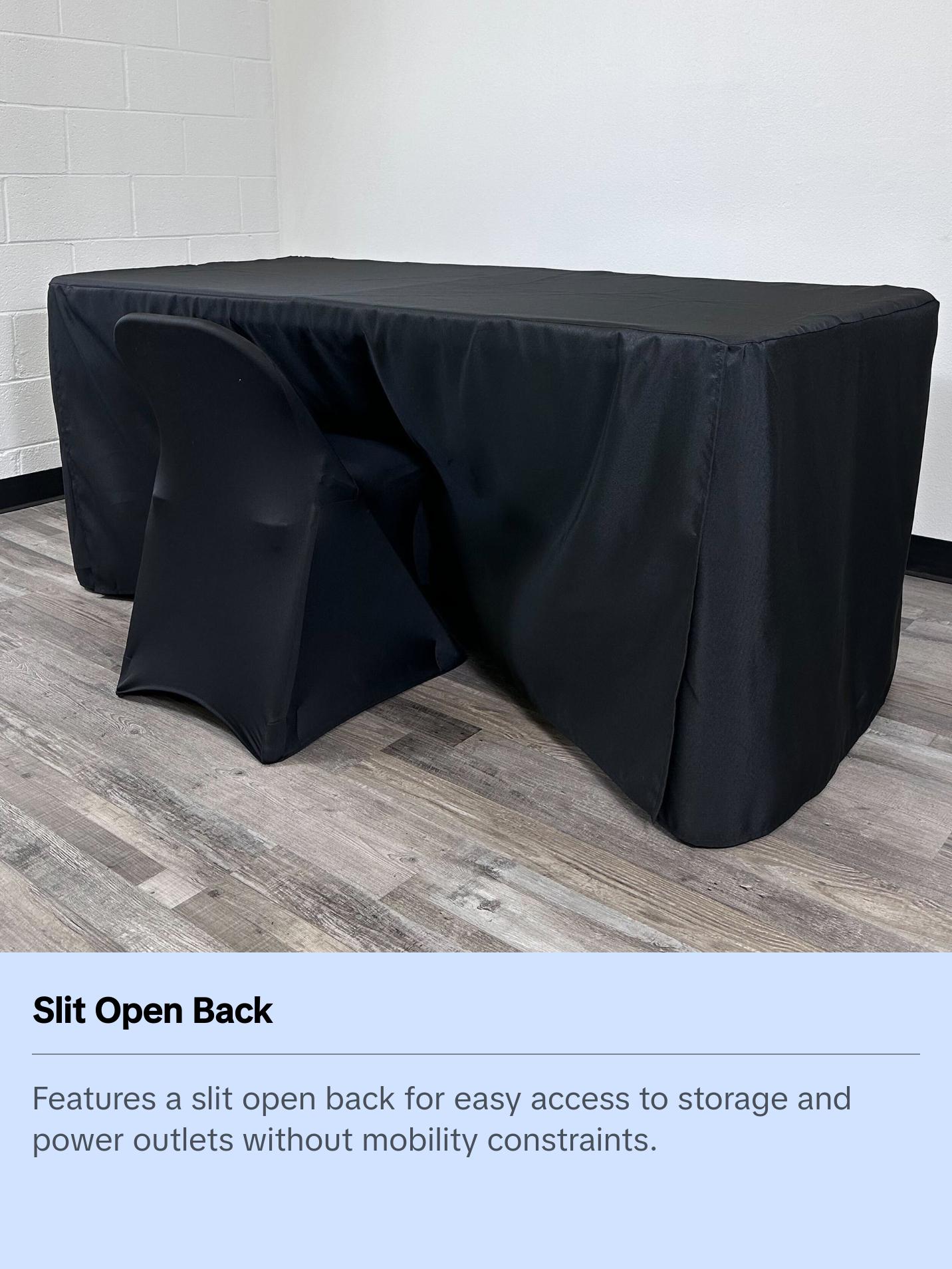 6 ft Fitted Slit Open Back Polyester Rectangular Tablecloth Black