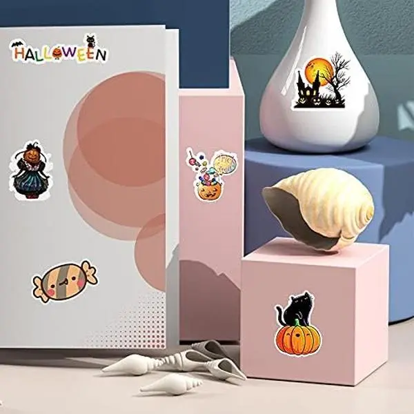 100-Piece Unique Halloween Pumpkin Stickers - Reusable Waterproof Glossy Adhesive Vinyl Decal, Office Stationery Label for Holiday Party Decoration, Ideal for Kids, Fun Halloween Designs