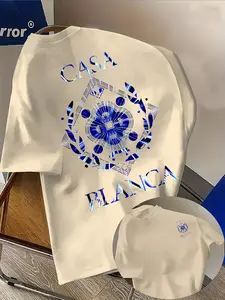 Men's Casual Animal Print T-Shirt, Casablanca Pattern, Round Neck Short Sleeve, Street Style, Soft Polyester Fabric, Fashion Trendy Clothing