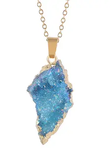 Irregular Crystal Cluster Pendant Necklace, Natural Quartz Jewelry, Boho Style, Zinc Alloy Chain, Women's Gift, All Seasons Accessory