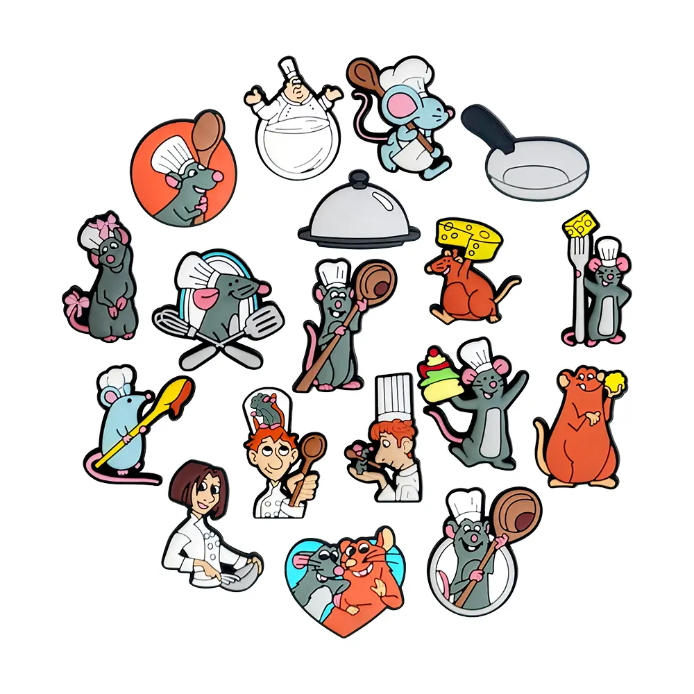 Croc Rat Kitchen Shoe Charms for Kids Boys Girls Women Men PVC Wristband Sandals Clog Accessories Party Favor with Dragon and Character Designs