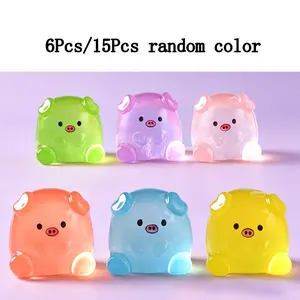 6Pcs/15Pcs Tiny Luminous Resin Pig Statues Mini Animal Figurines Small Cute Pig Decorations for Indoor Outdoor Decor DIY Accessories Terrarium & Moss Landscape Decor