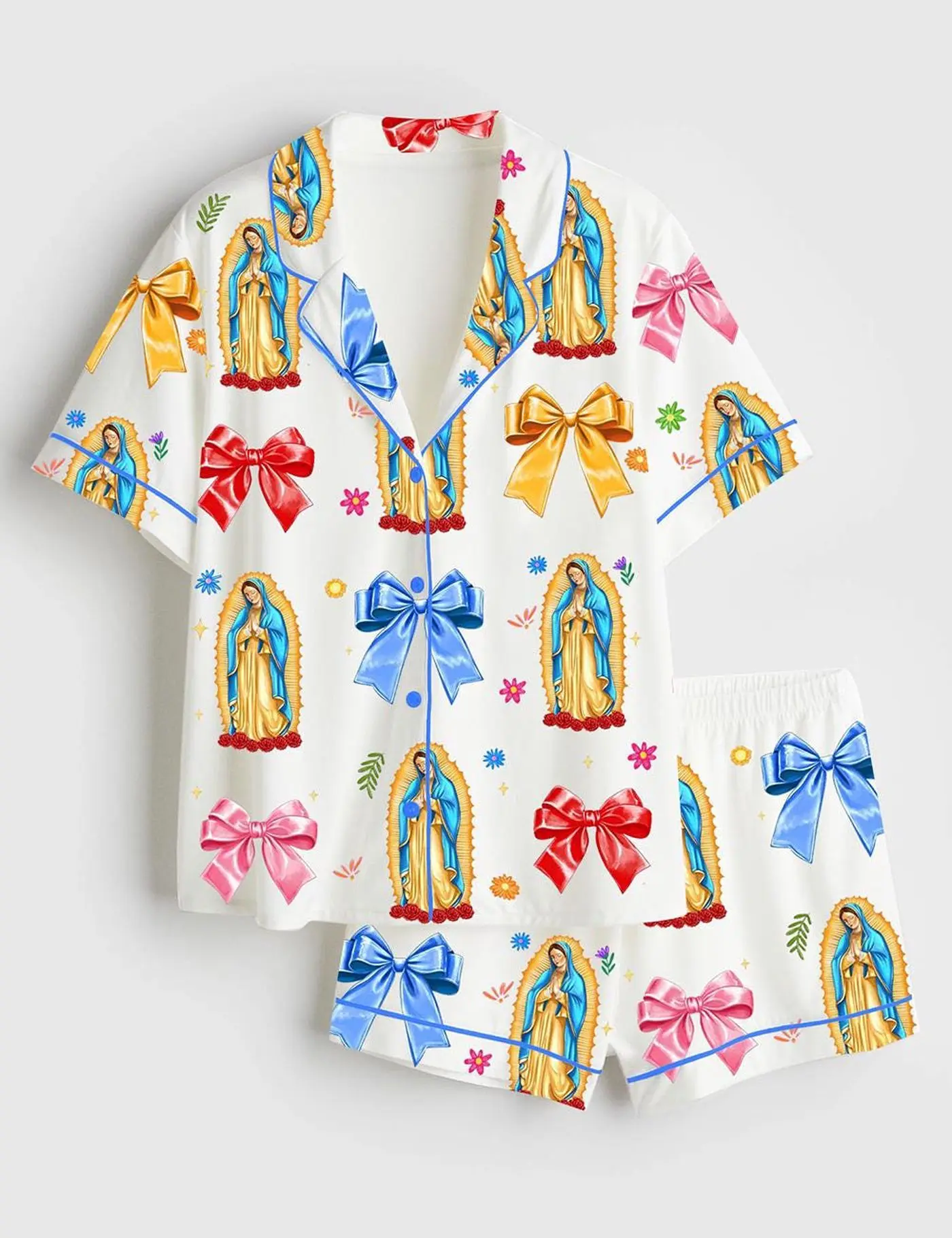 Religious Icon Pajamas, Virgin Mary Print Sleepwear, Catholic Gift, Faith Inspired Lounge Outfit