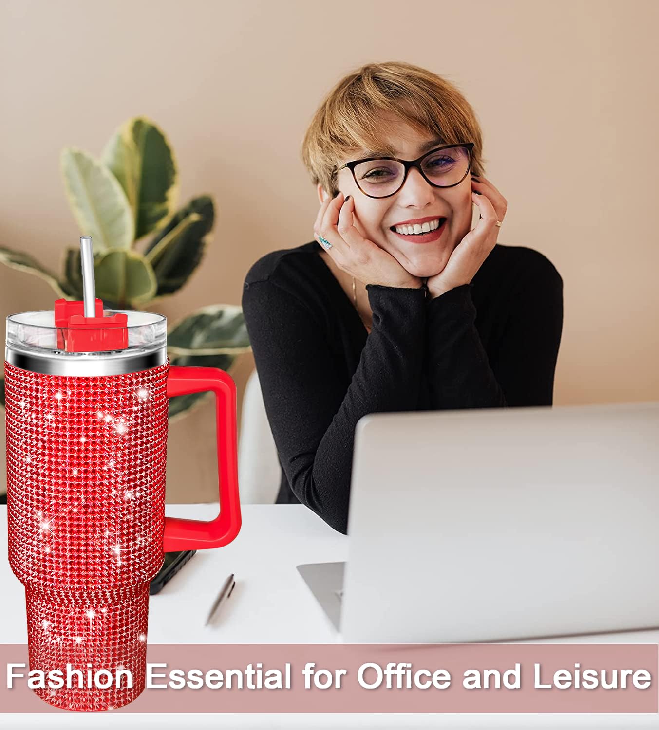 40oz Bling Rhinestones Tumbler with Handle - Sparkly Stainless Steel Water Bottle for IceCoffee, Must-Have CarAccessories & GymEssentials, Diamond Studded Cup for Women, Cute Birthday Gifts