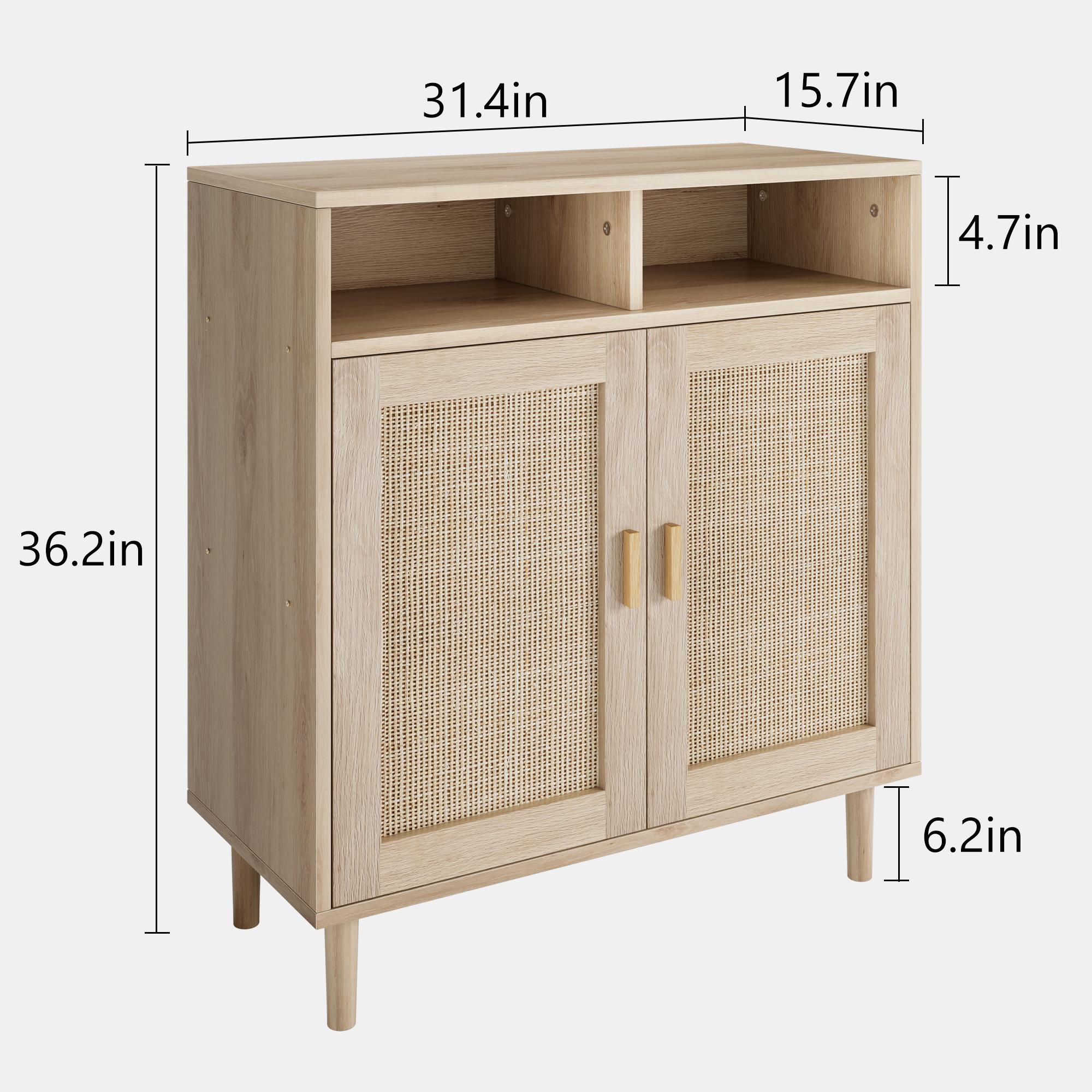 Modern Rattan Buffet Cabinet Set of 2, 4-Door Sideboard with Adjustable Shelves, Non-Toxic MDF Smooth Tabletop, Multipurpose Storage for Kitchen Dining Living Room Entryway, Ideal as Coffee Bar & TV Stand