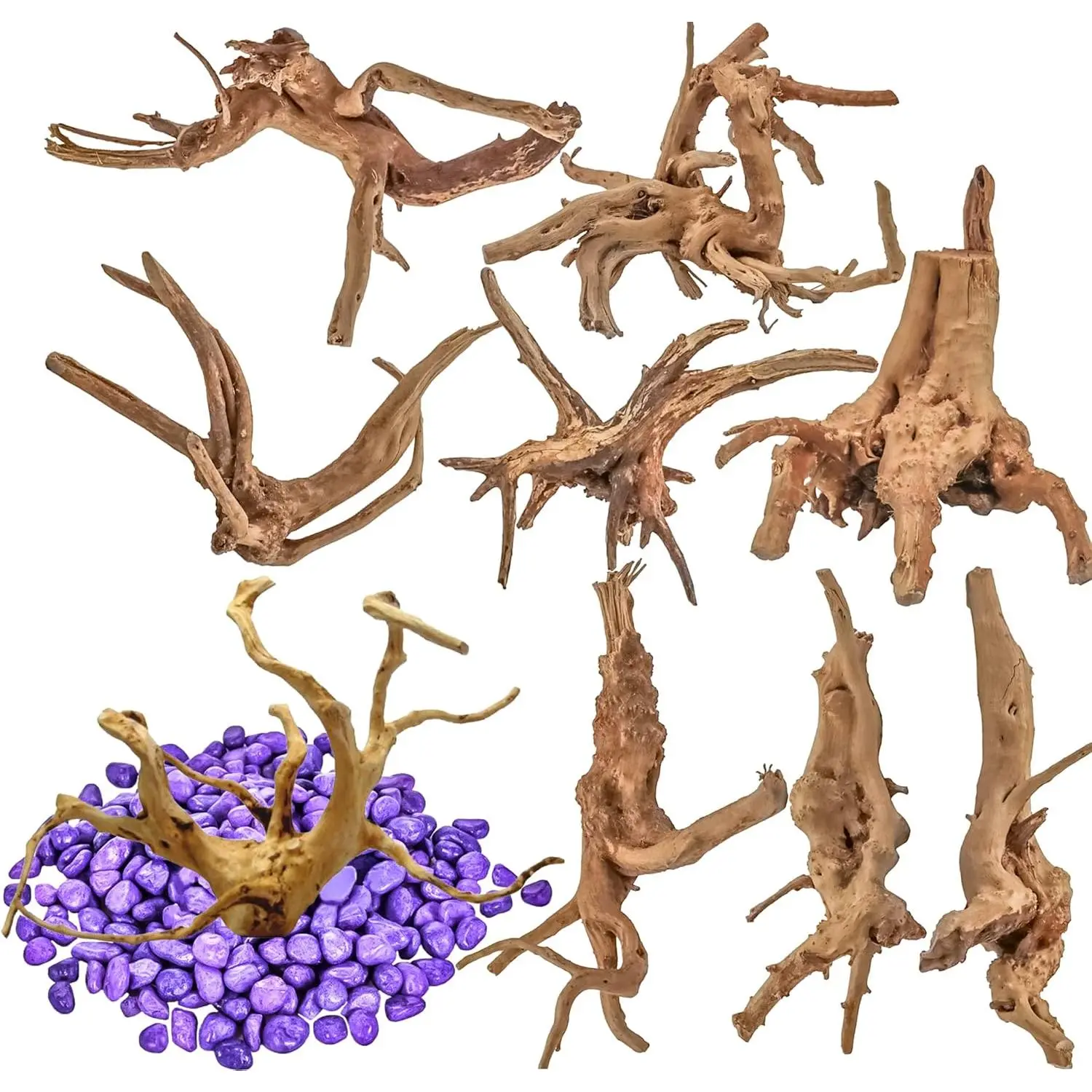 8 count  Driftwood for Aquarium Decor, Assorted Sinkable Spider , Reptile Drift  Branches Fish  Decorations (4''-6'')