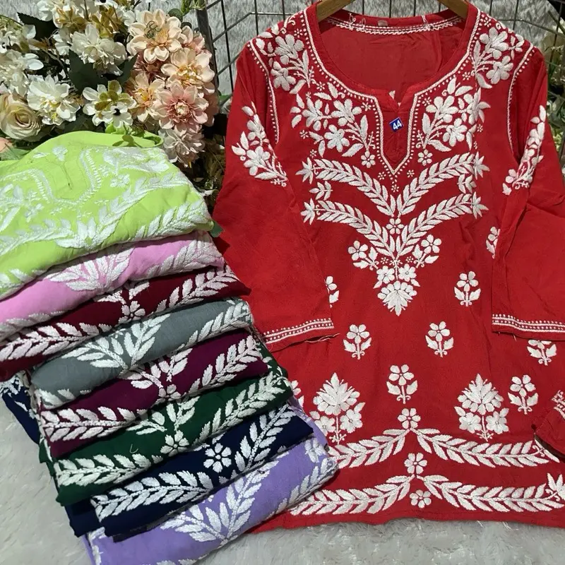 Lucknow Chikankari Handwork, Rayon fabric 3pcs Co-Ord Sets with Intricate Hand Embroidery - Lucknow Chikankari Handwork, Elegant Design for Women - Casual,