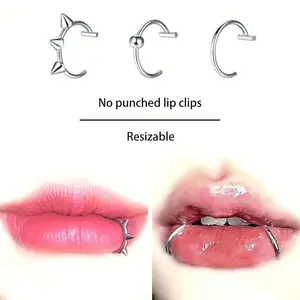 Hip Hop Style Stainless Steel Clip On Nose Ring Set - Fake Lip Piercing Jewelry Decoration