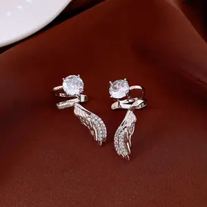 Angel Wing Zircon Ear Cuff Earrings for Women – Silver Plated 2-in-1 Stud & Cuff Earrings, Edgy Whimsical Jewelry
