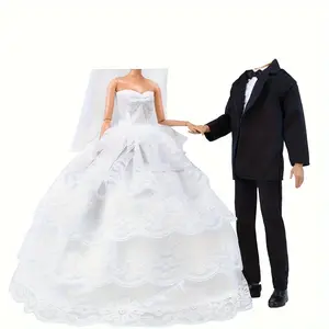 1/6 Scale Doll Clothes Set, Wedding Dress & Suit, Polyester Fiber, Doll House Accessories, Dolls Clothes Accessories, Ideal Gift for Collectors (Doll Not Included)