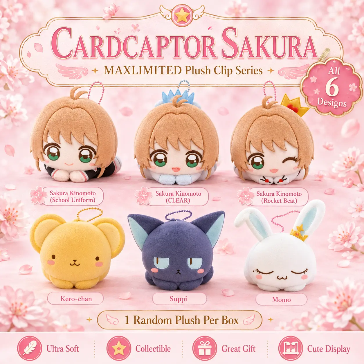 Cardcaptor Sakura MAXLIMITED Hug Clip Stuffed Toy, Unisex Cute Display Collectible Plush, Collectibles