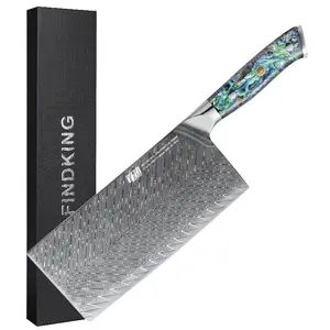 FINDKING Gorgeous Series 7.5 Inch Chinese Cleaver Knife, Japanese Style Knife, 9Cr18Mov Damascus Steel, Razor-Sharp Blade, Resin Abalone Shell Handle, Professional Kitchen Knife, Cutting Slicing Chopping for Fish Meat Vegetable Fruit