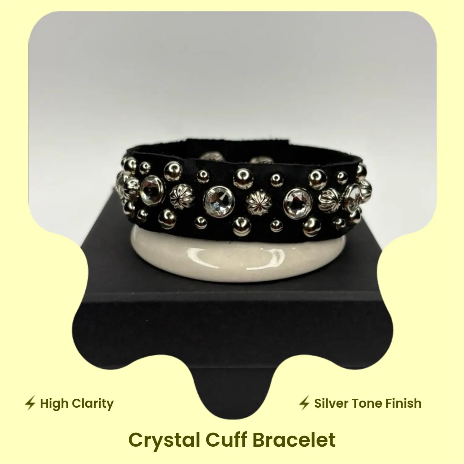 Studded Clear Austrian Crystal Cuff Bracelet-C.B.A