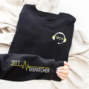 Proud 911 Dispatcher American T-Shirt, Emergency Dispatcher Sweatshirt, Thin Gold Line Graphic Tees, 911 Law Enforcement Officer Shirt