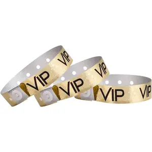 100 Premium Holographic Gold VIP Plastic Secure Snap Wristbands - 5/8" x 10" - Waterproof, Durable, Tearproof, Wrist Bands Used at Waterparks Concerts Conferences for Security Admission