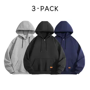 Men’s 3-pack half-zip fleece hoodies—thick, warm solid-color pullover hoodies suitable for everyday streetwear, fall/winter layering, and outdoor activities; a set combining multiple gender-neutral colors.