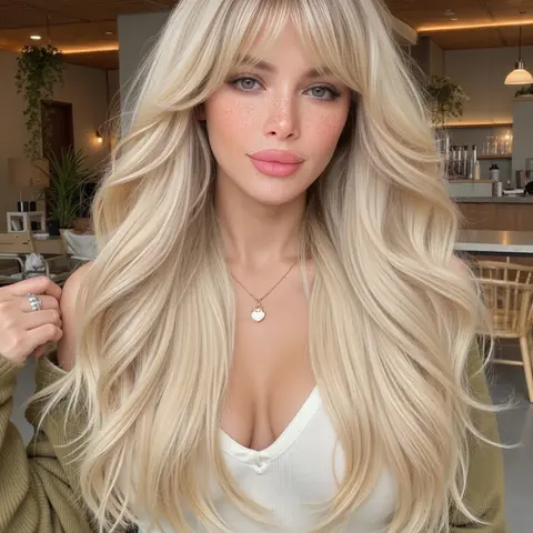 Wig, Long Curly Hair for Women, Daily Party Wear, Bangs 24 Inches, High Temperature Resistant Rose Net, Realistic Comfort, Stylist Friendly Wig, Curled Synthetic Wig, Synthetic Material Wigs, Synthetic Fiber Wig