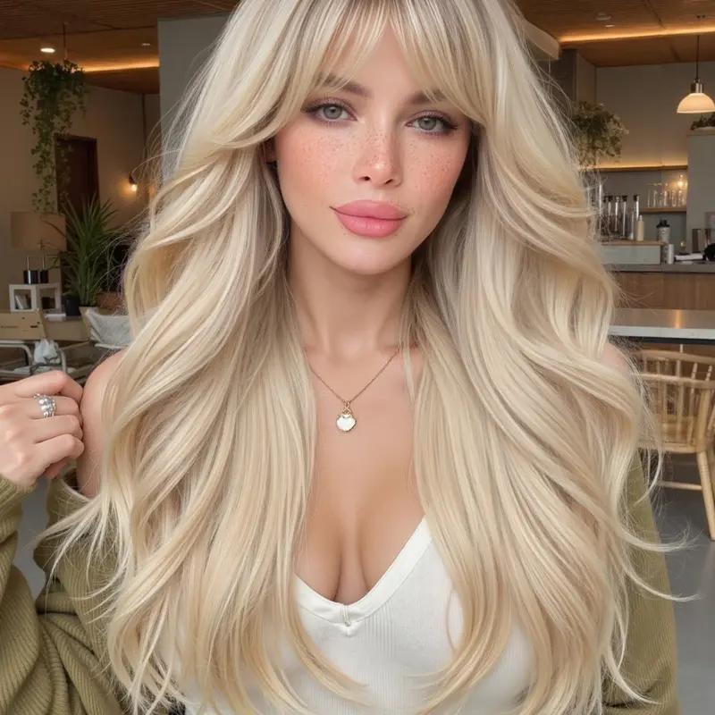Wig, Long Curly Hair for Women, Daily Party Wear, Bangs 24 Inches, High Temperature Resistant Rose Net, Realistic Comfort, Stylist Friendly Wig, Curled Synthetic Wig, Synthetic Material Wigs, Synthetic Fiber Wig