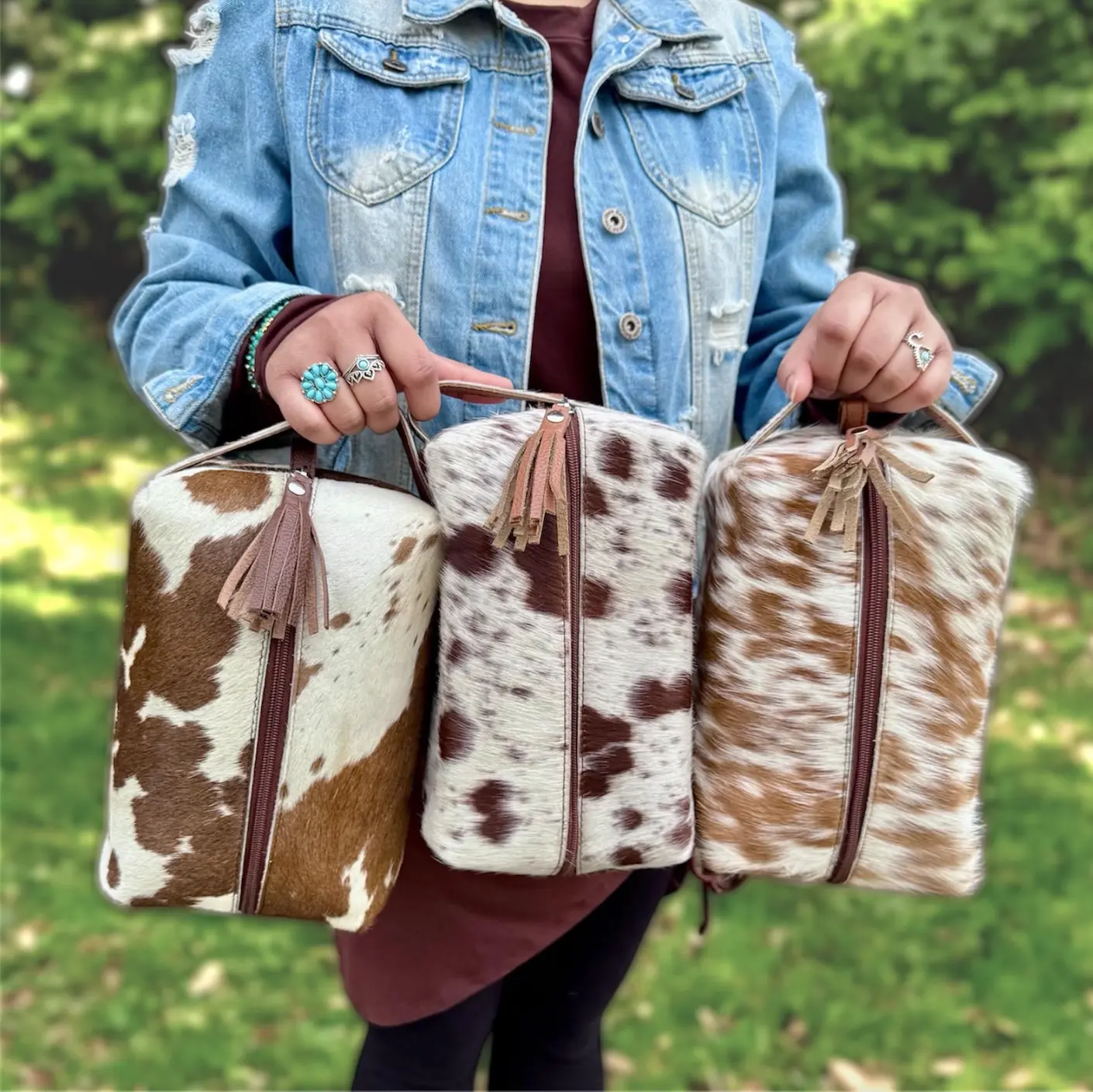 COWHIDE TOILETRY Bag | Western Makeup Bag Real Hair-On Leather Dopp Kit for Men Women | Travel Toiletry Pouch | Cow hide Cosmetic Organizer