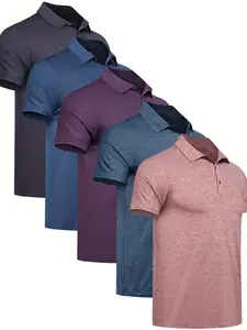 Men's 5 Pack Polo Shirts Quick Dry Short Sleeve Golf T-Shirt Performance Moisture Wicking UPF 50+ Tagless Breathable Fabric Odor Resistant