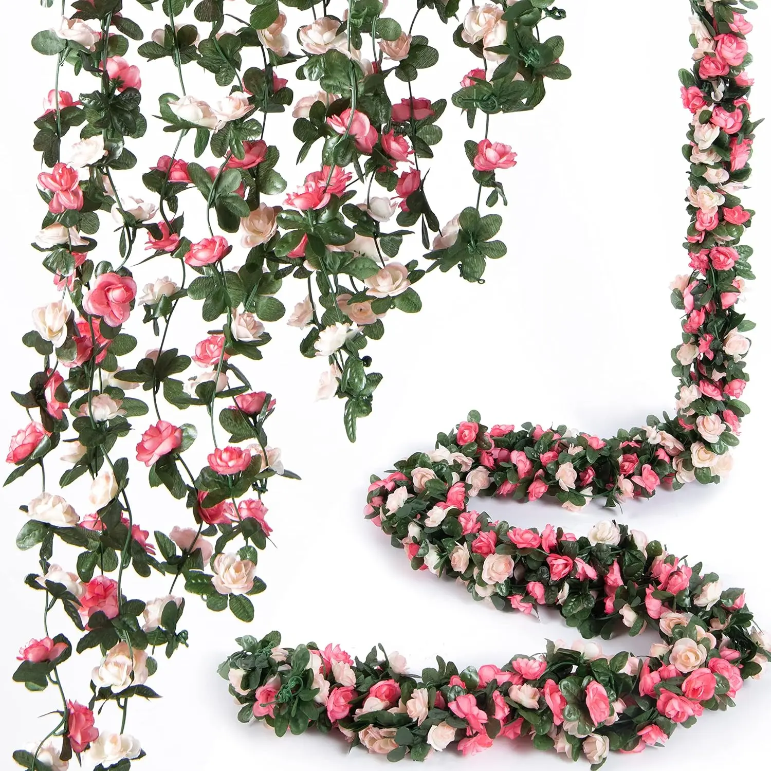 8pcs Simulated Flowers Rose Vine, Artificial Rose Vine Flowers with Green Leaves Hanging for Room, Home Air Conditioning Water Pipe Decoration, Wedding Arches, Wrapped Vines Peony Flowers