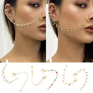 4-piece set, facial nose clip accessories, sweet and punk style accessories, butterfly tassel chain design nose clip