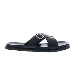 Steve Madden Pazar PAZA01M1 Mens Black Leather Slides Sandals Shoes