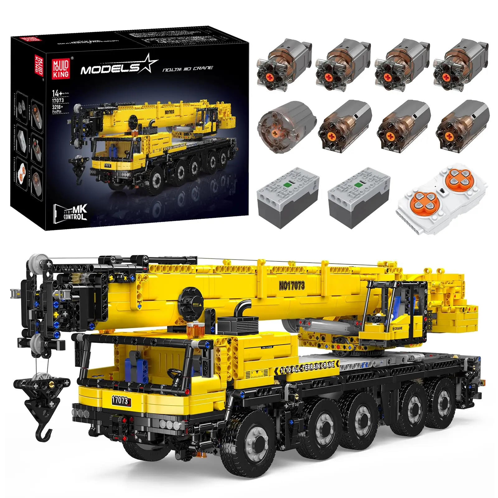 Mould King 17073 Remote Control LTM 1110 Crane Engineering Building Set, 3218-Piece Rechargeable Lithium Ion Battery-Powered STEM Heavy-Duty Toy, Gift Box Packed Assembly Brick for Ages 14+