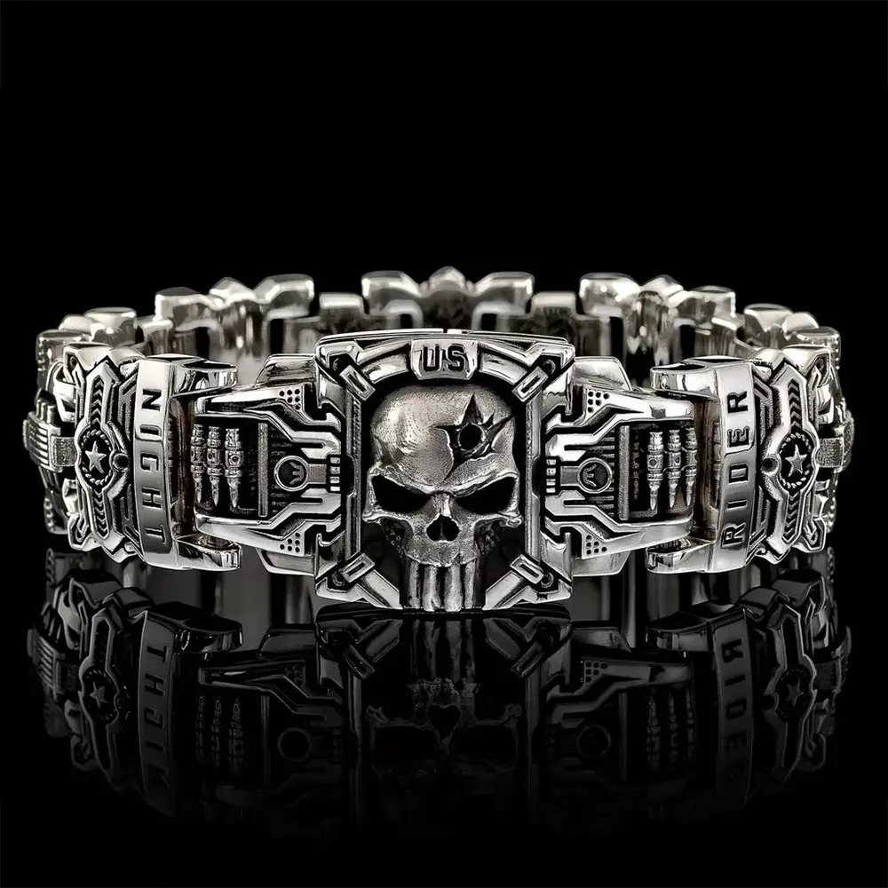 Retro Fashion Domineering Skull Bracelet for Men Punk Rock Charm Rider Bracelets US Street Motorcycle Male Gothic Jewelry