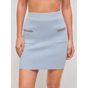 Cider [size 2-10] Knit Mid Rise Solid Rhinestone Mini Skirt