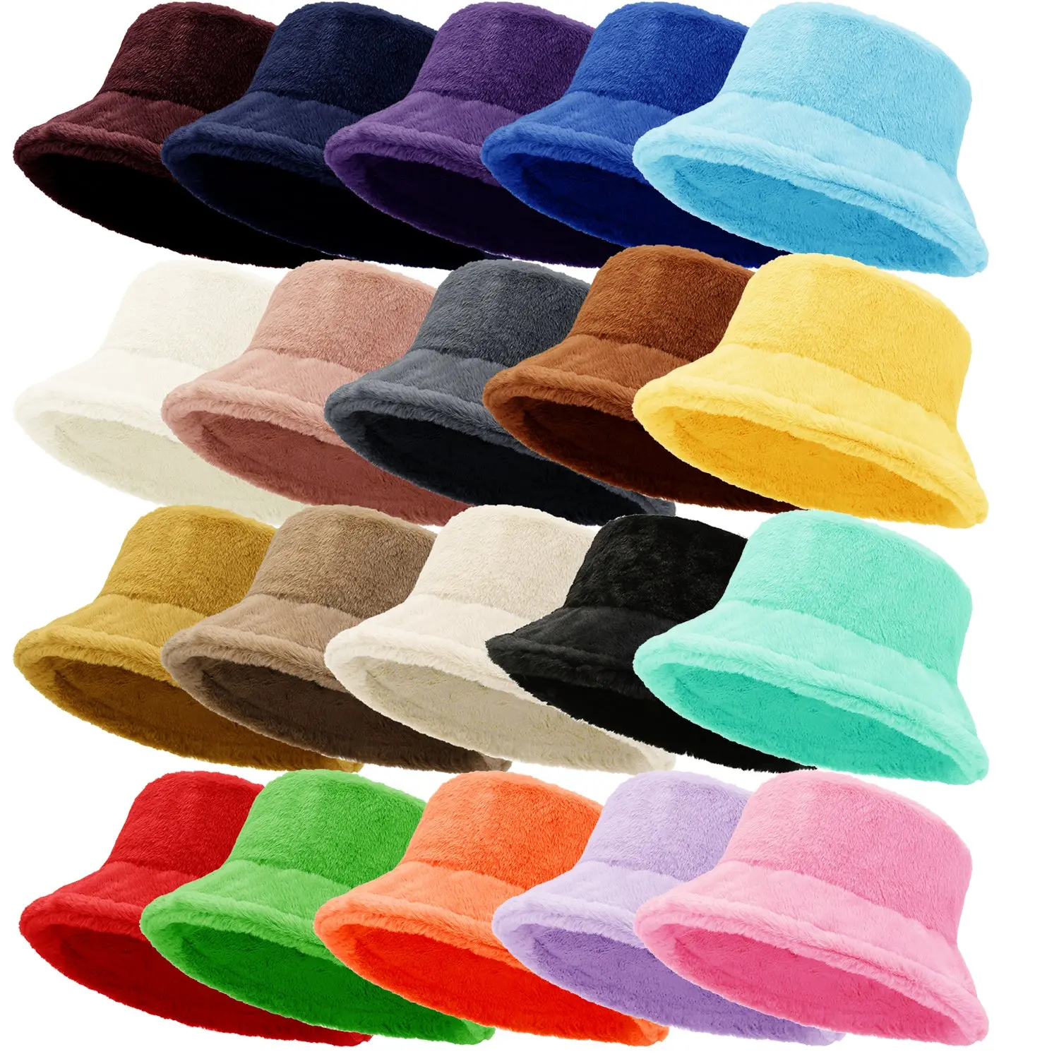 Plush Fluffy Bucket Hat Unisex Warm Lining Winter Faux Fur Cozy Wide Brim Winter