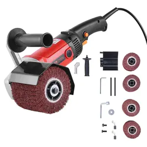 Summervibes VEVOR Burnishing Polishing Machine, 1200W 6 Variable Speed Surface Conditioning Tool, Handheld Electric Metal Burnishing Machine with 4 Fiber Polishing Wheels for Stainless Steel, Non-Ferrous Metals