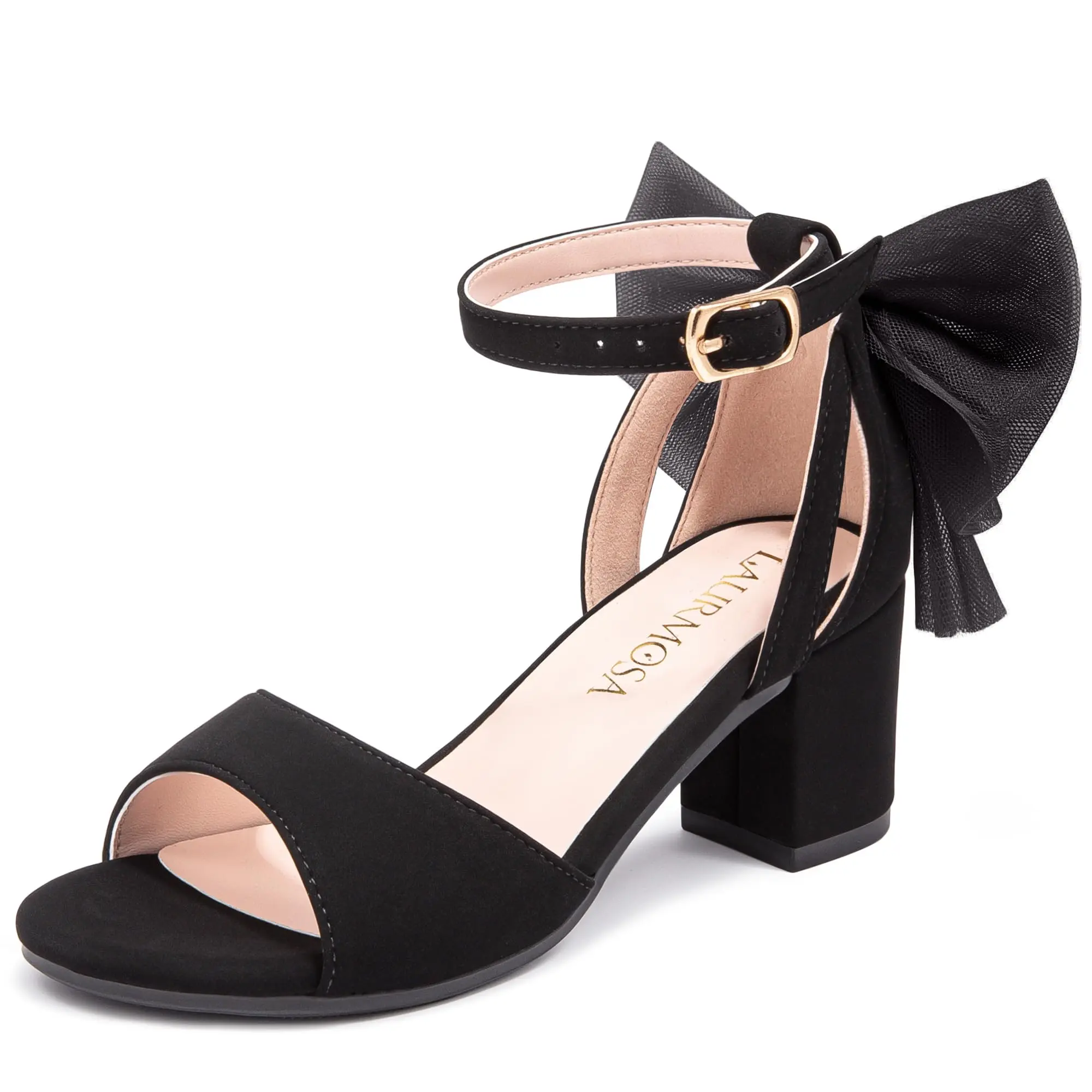 Girls' Open Toe High Heel Sandals with Back Bow, Ankle Buckle Strap Dress Shoes for Kids - Ideal for Wedding, Graduation, Prom, Church, First Communion, Easter, Formal Shoes, Party Shoes