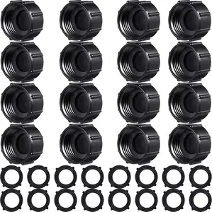 16 Pcs Garden Hose Caps Sprinkler Cap Plastic Garden Spigot Cover Female End Fitting Cover with 16 Pieces Gaskets for 3/4 Inch GHT Yard Hose (Black)