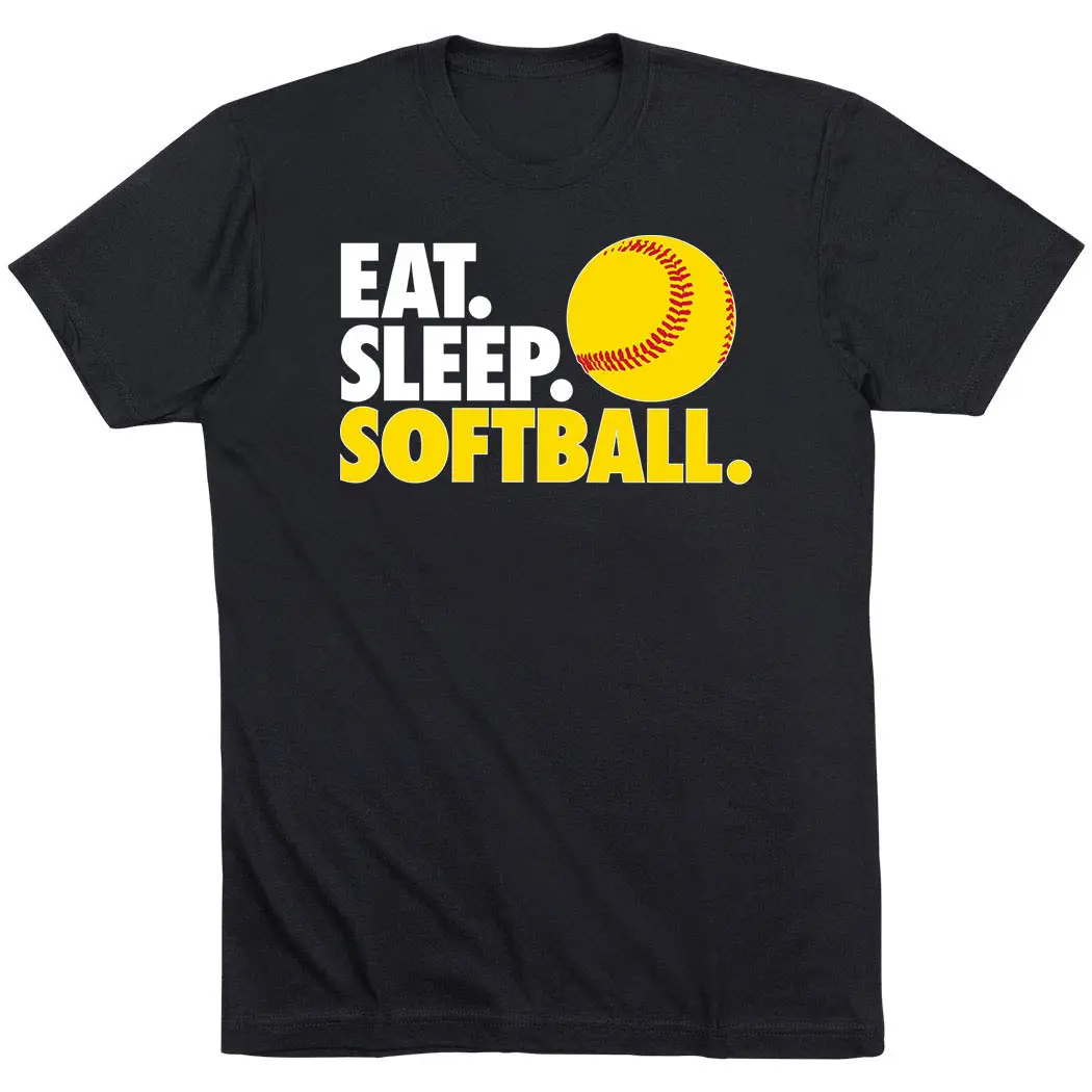 Women's Short-Sleeve Athletic T-Shirt - Casual Top for Softball Enthusiasts Who Love Pairing with Leggings (Eat. Sleep. Softball. Theme)