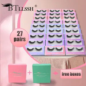 27 Pairs Complete False Eyelashes, Fine Fluffy Curled Box Set, Individually Packaged High Quality, 4 Styles Long Lashes 18mm, Curly Lashes
