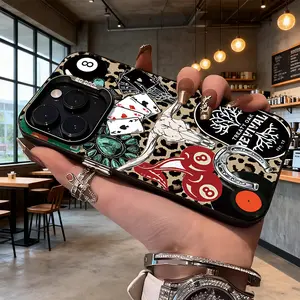 Trendy Leopard Print Western Cow Skull Poker Collage Aesthetic Design Case for iPhone 17 16 15 14 Pro Max 13 12 11 XR XS Plus Air Slim Shockproof Anti Drop Protective TPU PC Cover