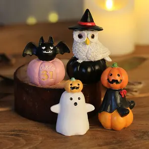 Adorable Halloween Resin Ornaments Pumpkin Ghost Owl Bat Tabletop Decor Holiday Gifts