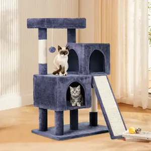 36-in Indoor Cat Tree Tower with Scratching Posts, Multi-Level Furniture, Ramp, Perch & Spacious Cave