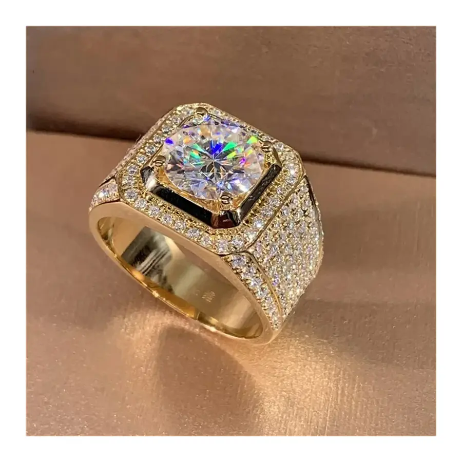 14K Gold Solitaire Male 2ct Lab Diamond Moissanite Ring Silver Color Jewelry Engagement Wedding band Rings for men gift