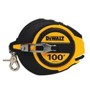 212 MAIN DWHT34036 100 Ft. Retractable Measuring Tape with Handle, Durable Case, Carabiner Clip, Dirt Window, Yellow Font, Retractable Tape Measure