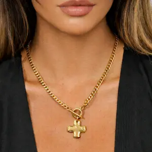 Chunky Gold Cross Necklace for Women, Curb Chain Statement Necklace, Trendy Cross Necklaces Jewelry Gift