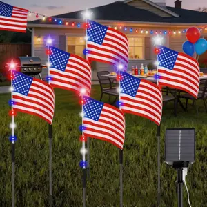 8 Pack Solar American Flag Garden Stake Lights, 4th of July Independence Day Decor, Super Bright Waterproof LED Night Glow Lawn Pathway Landscape Lights for Outdoor Yard Patio