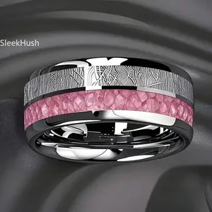 Elegant Titanium Steel 304L Stainless Steel Ring with Pink Rose & Meteor Inlay, Romantic Design – Ideal Gift for Women for Weddings, Mother’s Day, Valentine’s Day & Casual Outfits, Durable Ring