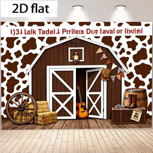 2D Flat Banner 1pc Western Barn Scene Graphic Wall Art Polyester Material Multi-Size Optional Rustic Cowboy Boots Guitar Hay Bales Cowhide Pattern Decor for Home Cafe Party