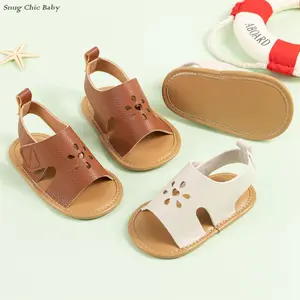 Summer sandals for boys and girls - faux leather sandals with openwork heart design, adjustable straps, baby walking shoes, non-slip soft sole, open toe, openwork flower shoes (0-18 months